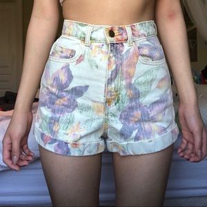 American Apparel Floral Print Denim Shorts